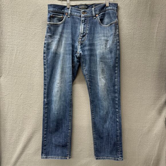 Lucky Brand Jeans Mens 33x30 (34x29 ACTUAL) 221 Straight Blue Denim Faded Wash - Picture 2 of 11